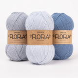 DROPS Flora Yarn, Sport Weight Wool Alpaca Blend, Blue Heathered Uni Colour and Mix | Teekays Yarns